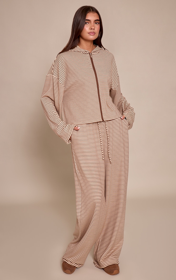 Sand Striped Soft Fleece Zip Up Hoodie image 3