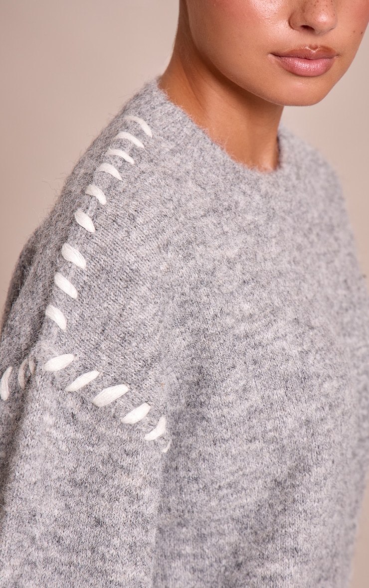 Grey Blanket Stitch Knit Jumper image 4