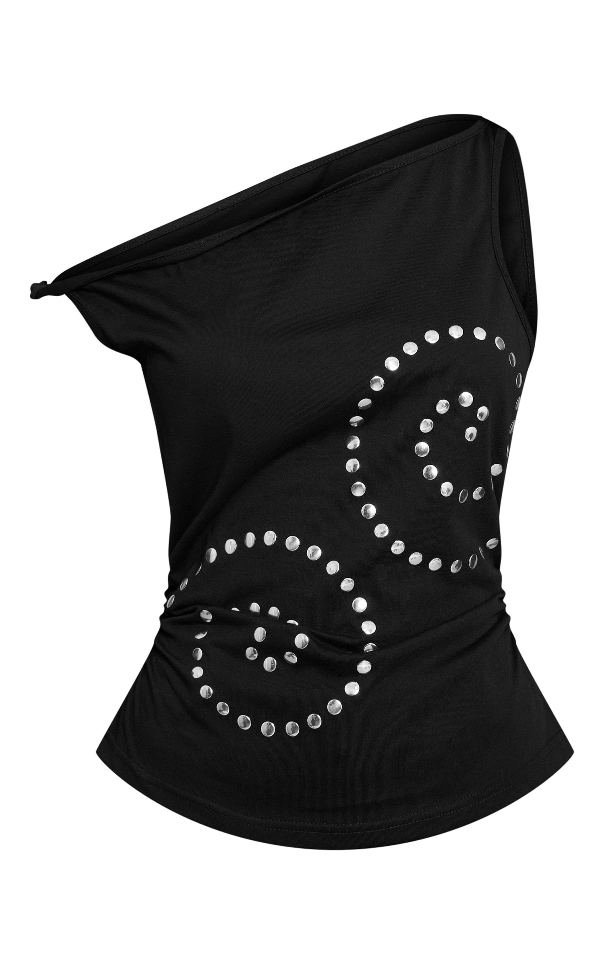 Petite Black Swirl Stud Detail Asymmetric Top image 5