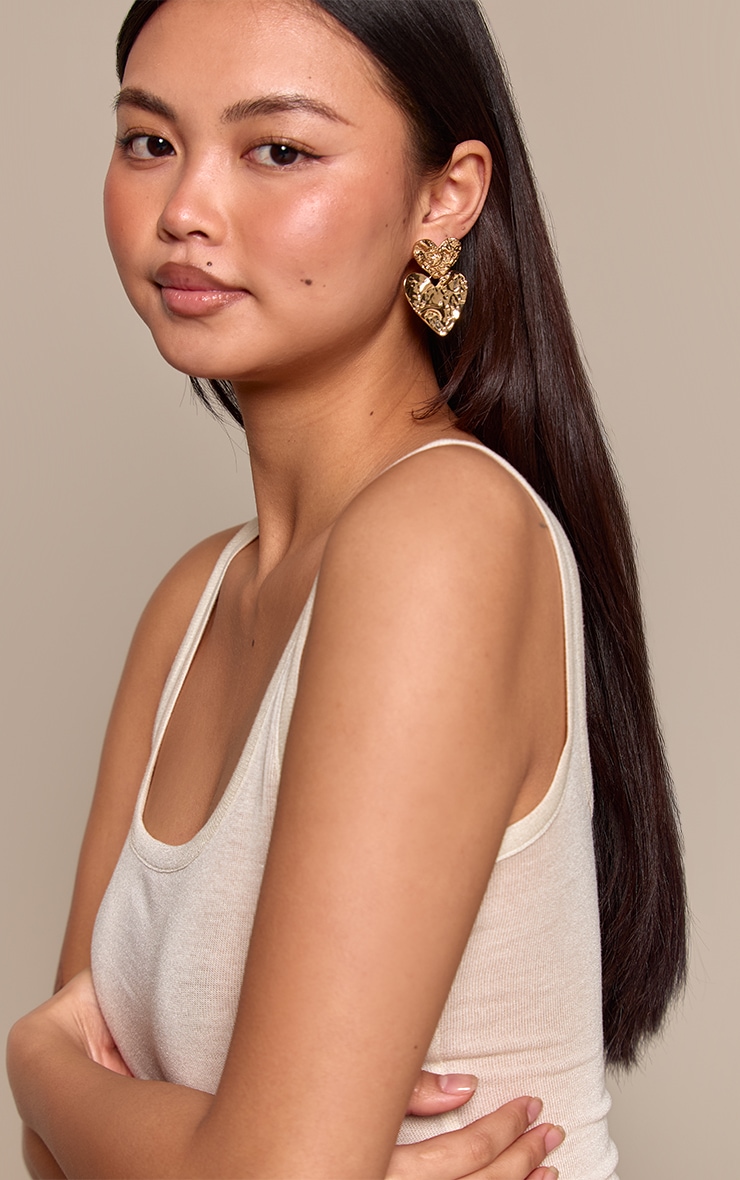 Gold Molten Heart Draped Earrings image 1