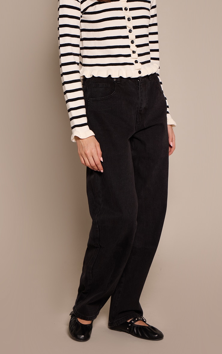 Washed Black Dipped Back Style Boyfriend Jeans image 2