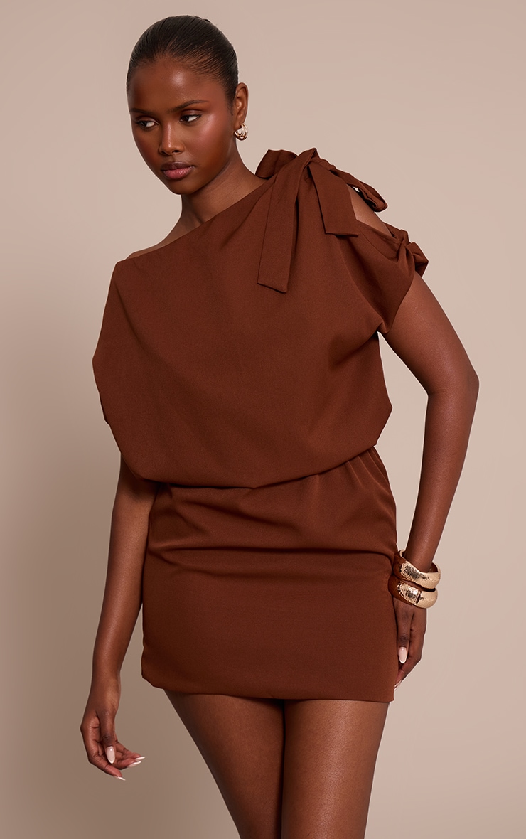 Chocolate Woven Tie Bodycon Mini Dress image 1