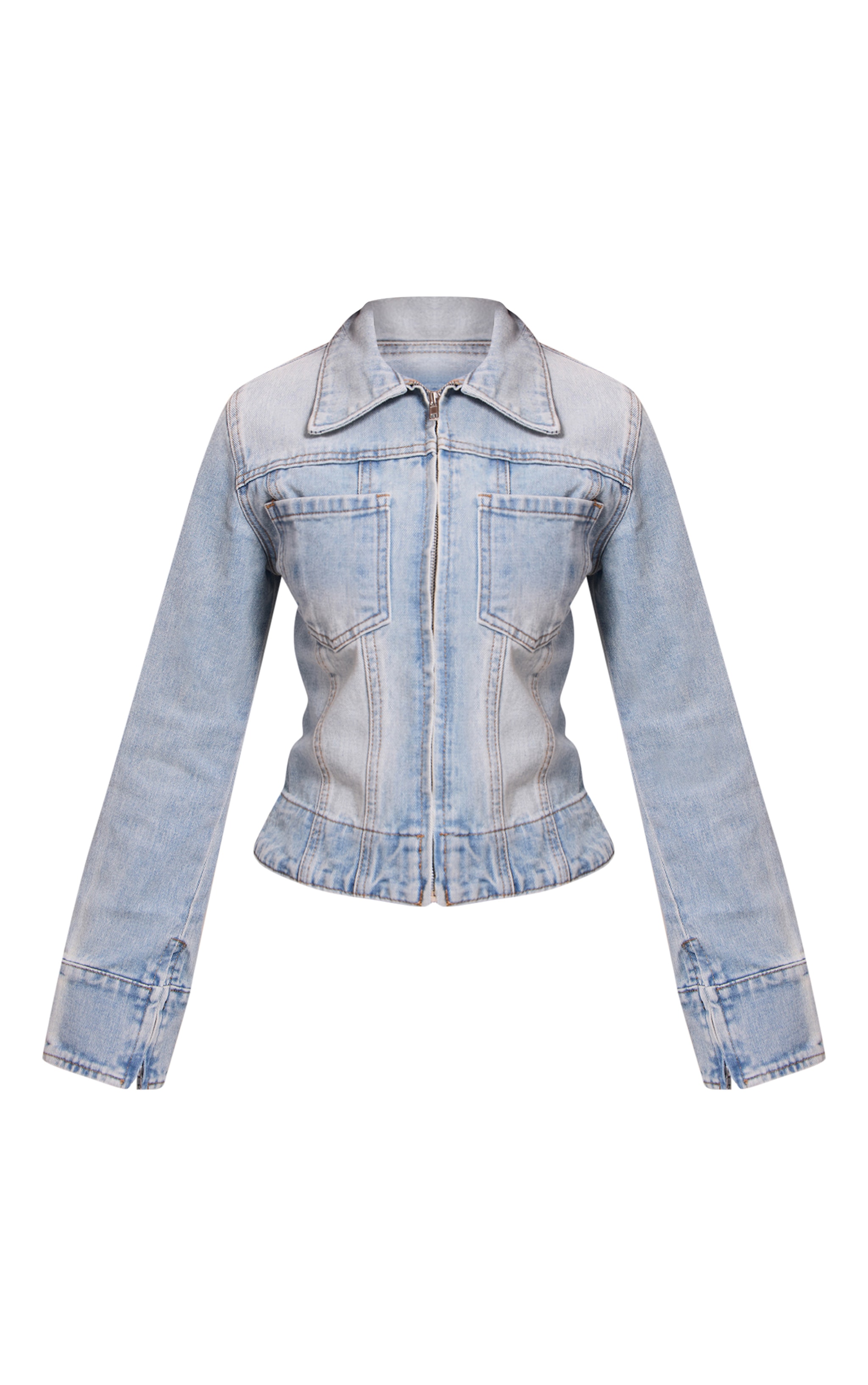 Petite Veste Stretch Coupe Slim En Denim Bleu Clair Avec Fermeture Éclair Sur Le Devant image 5