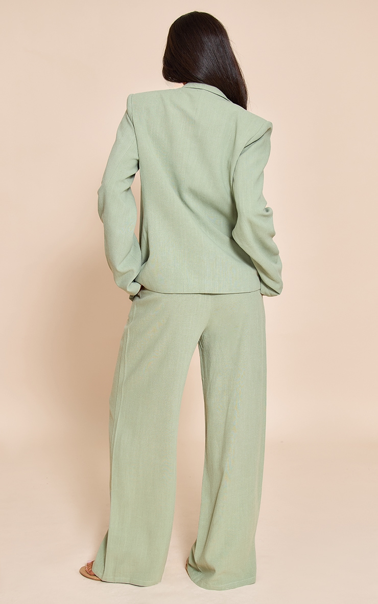Petite Sage Green Linen Pleat Pants image 2