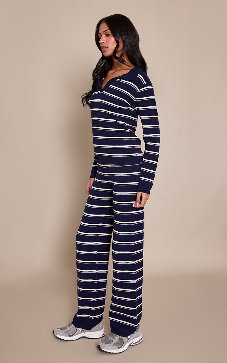 Tall Navy Striped Compact Knit Trousers image 2