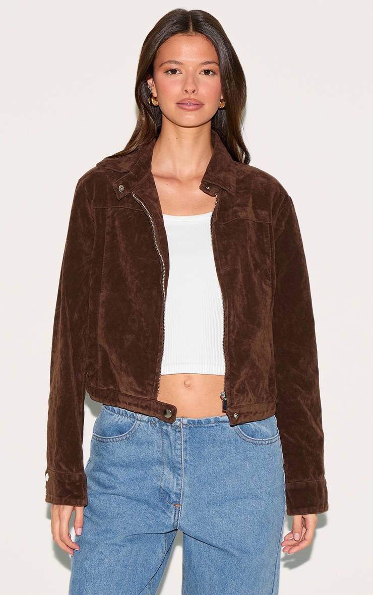順子•*¨*•.¸♬︎ Brown Brushed Faux Suede Seam Detail Jacket | Outerwear