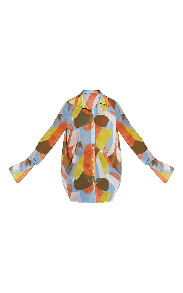 Multi Abstract Printed Mesh Oversized Beach Shirt PrettyLittleThing IRE