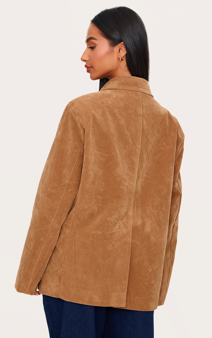 Petite Camel Faux Suede Longline Blazer image 2