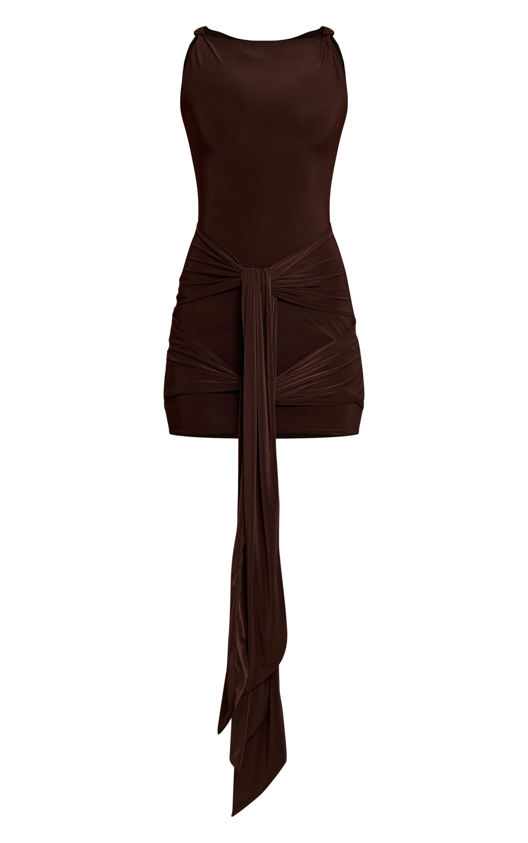 Chocolate Slinky Wrap Mini Dress image 5