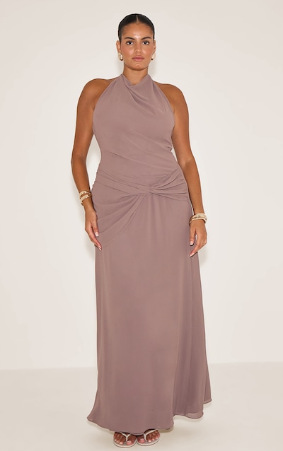 Plus Mushroom Chiffon Twist Detail Maxi Dress