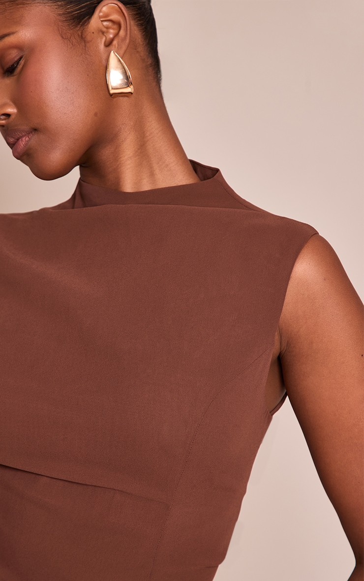 Chocolate Brown Chiffon High Neck Cowl Top image 4