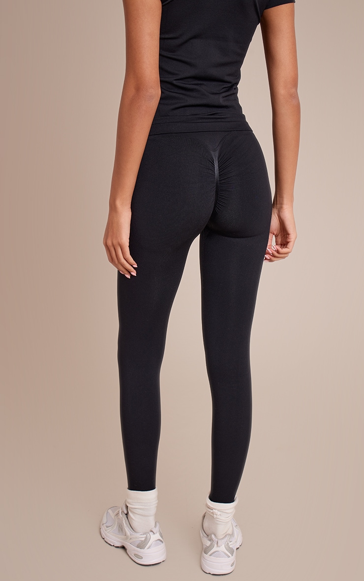 Tall Black Seamless Logo High Waist Scrunch Bum Leggings image 3