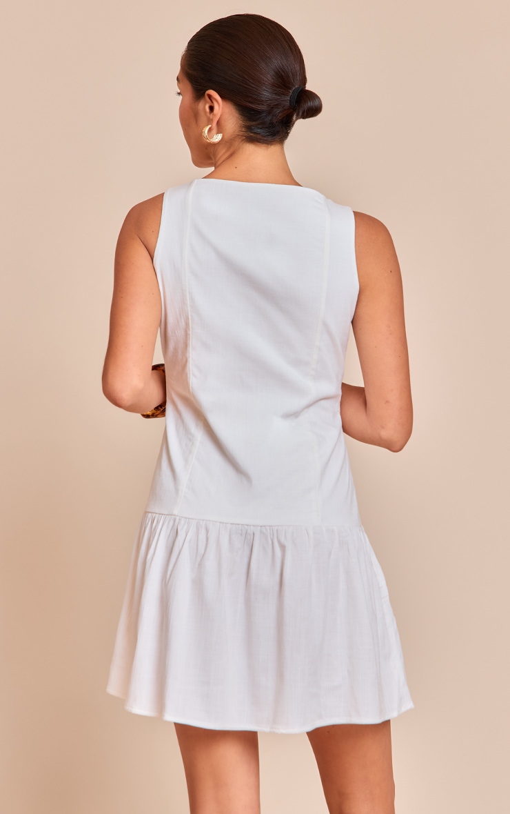 Petite White Button Up Shift Mini Dress image 2