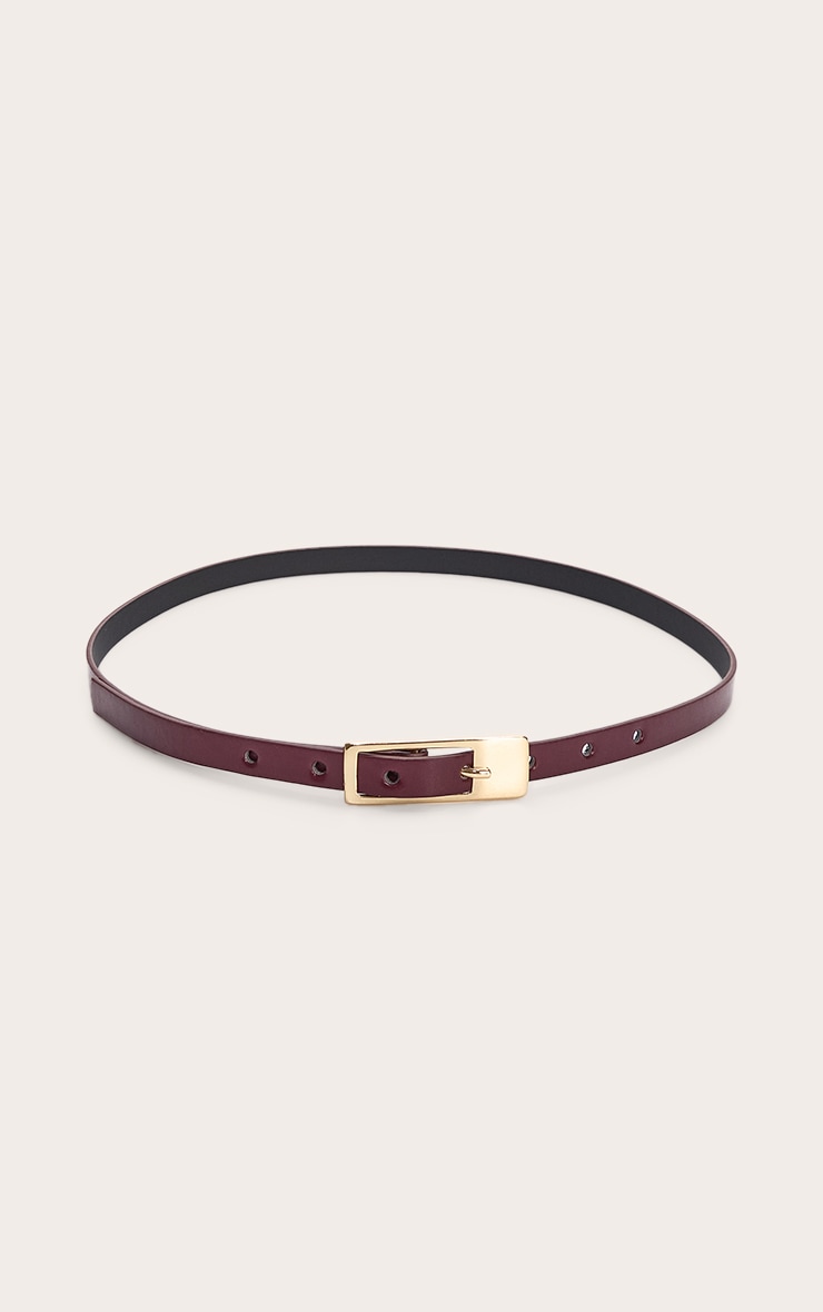 Burgundy PU Square Buckle Skinny Belt image 2