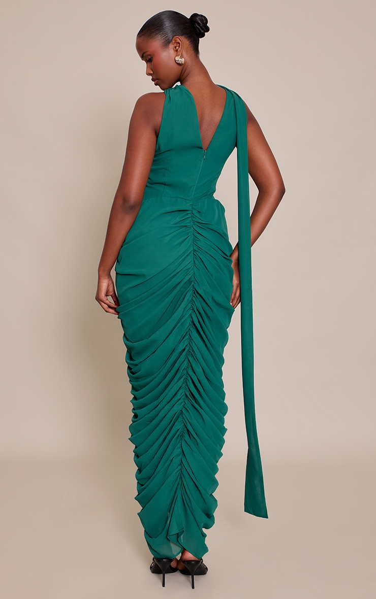 Emerald Chiffon Scarf Detail Ruched Maxi Dress image 2