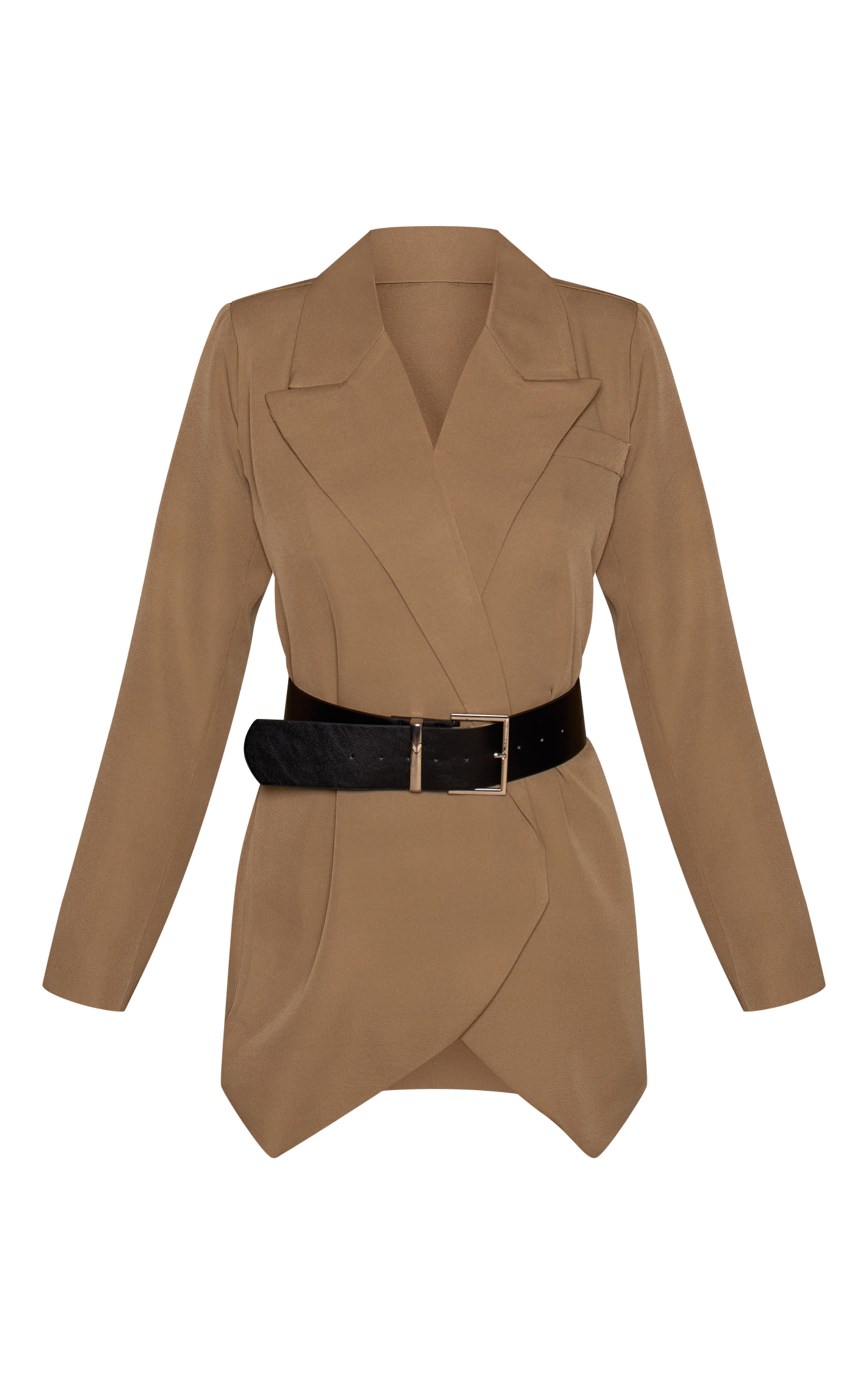 Khaki Wrap Belt Detail Blazer Dress image 5