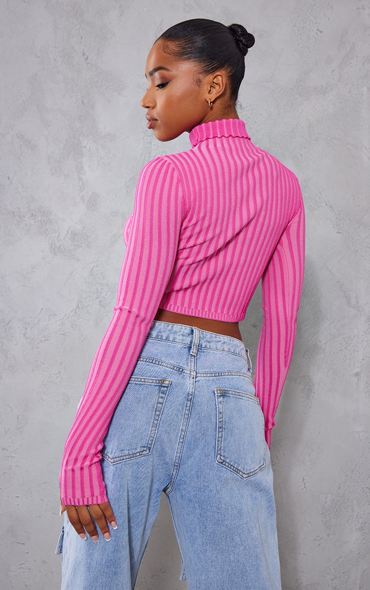 Pink Two Tone Front Cut Out Knit Top image 2