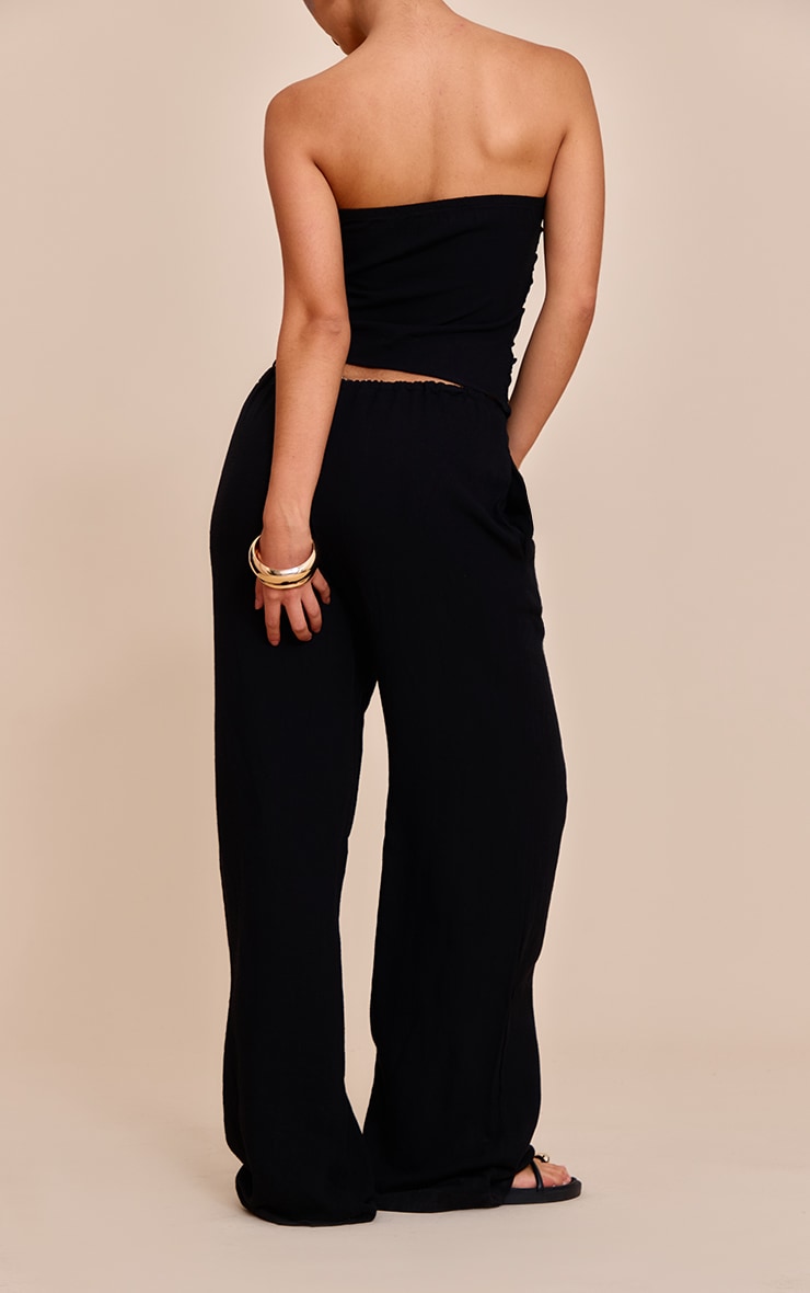 Pantalon large texturé noir taille mi-haute image 3