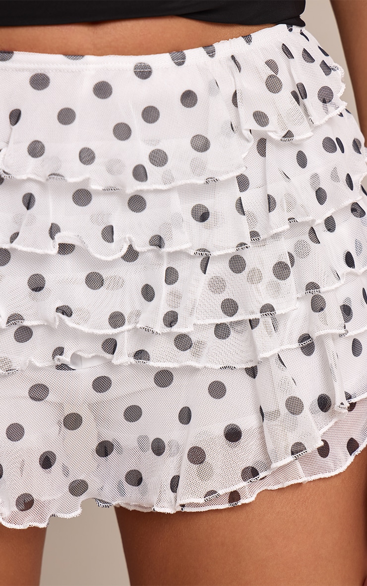 Short culotte bouffant en mesh blanc volanté à pois et taille basse image 5