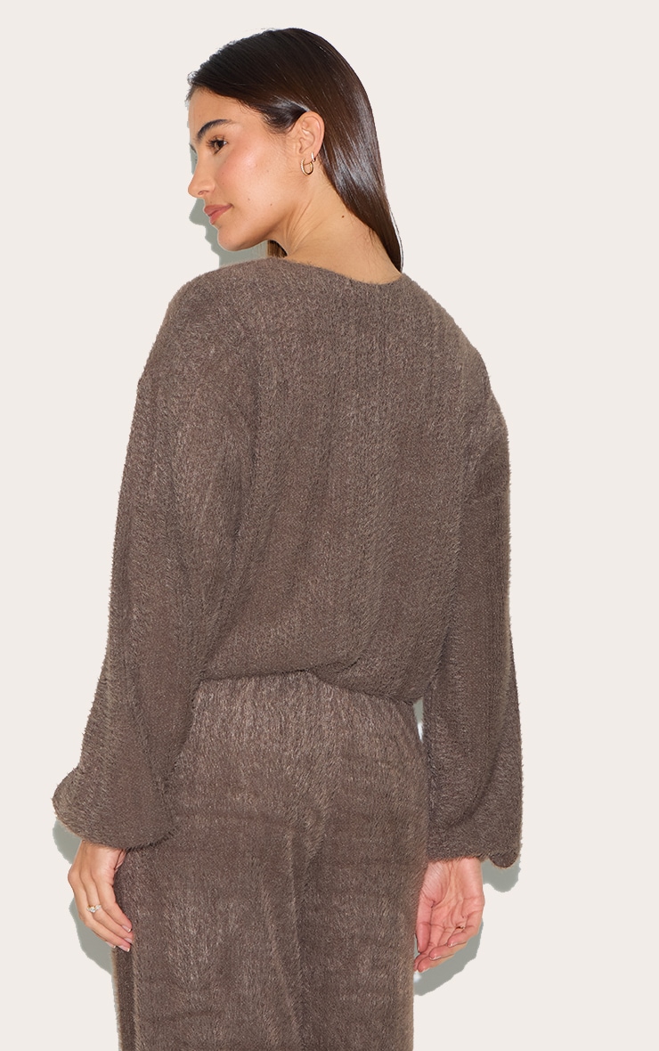 Brown Textured Button Up Long Sleeve Cardigan image 2