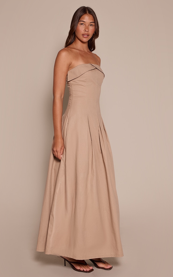 Taupe Bandeau Pleated Midaxi Dress image 1