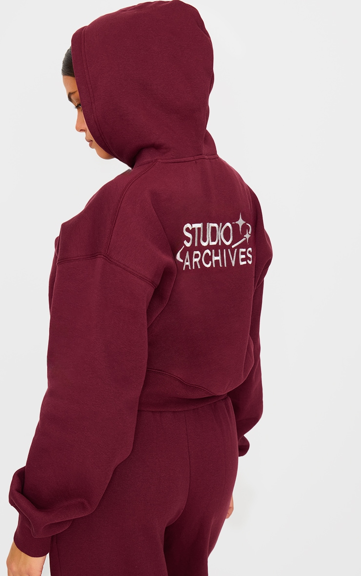 Burgundy Studio Archives Embroidered Zip Up Jacket