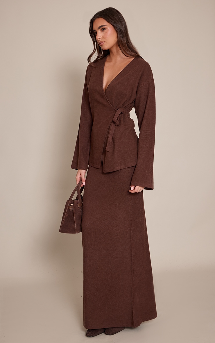 Chocolate Long Sleeve Wrap Cardigan  image 3