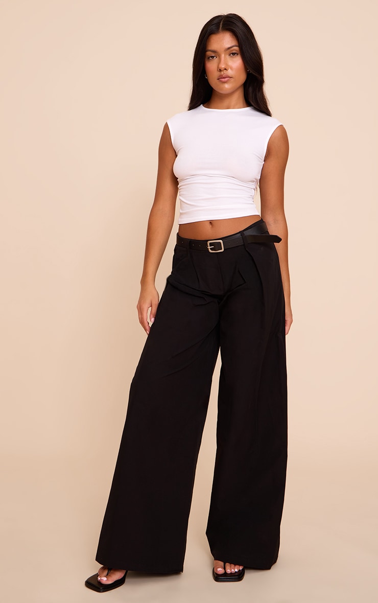 Black Belted Extreme Wide Leg Lightweight Cotton Pants image 1
