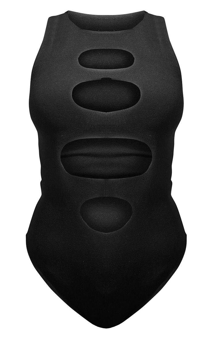 Black Rib Cut Out Bodysuit image 5