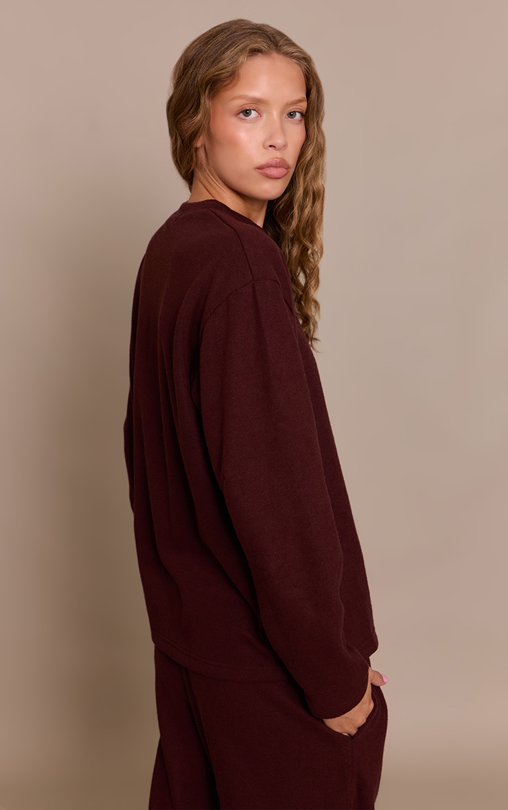 Sweat brossé côtelé chocolat à manches longues image 2