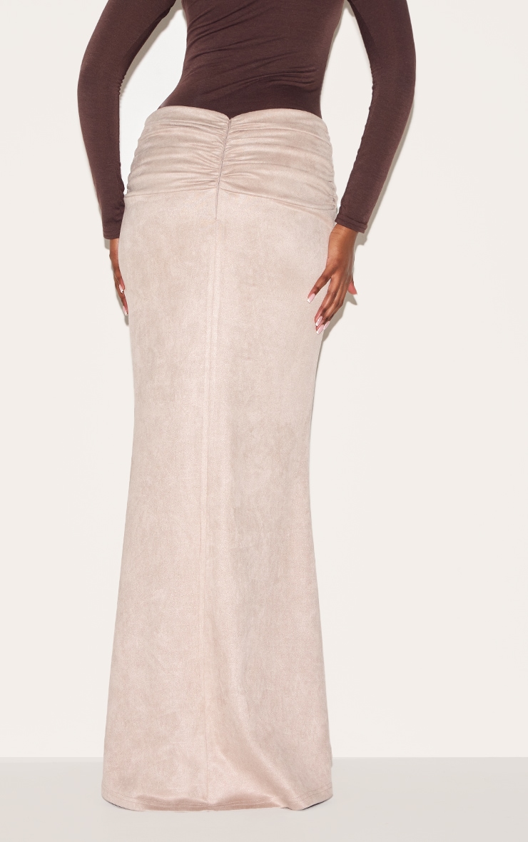 Stone Faux Suede Ruching Waist Detail Maxi Skirt image 3