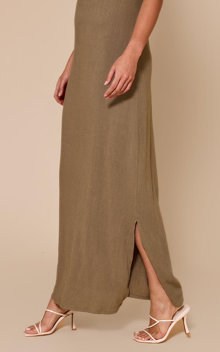 Tall Khaki Textured Boat Neck Low Back Maxi Dress image 4