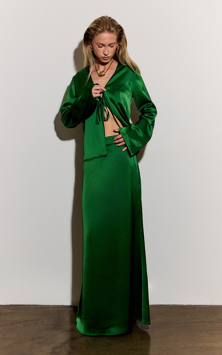 Green Satin Fishtail Midaxi Skirt image 2