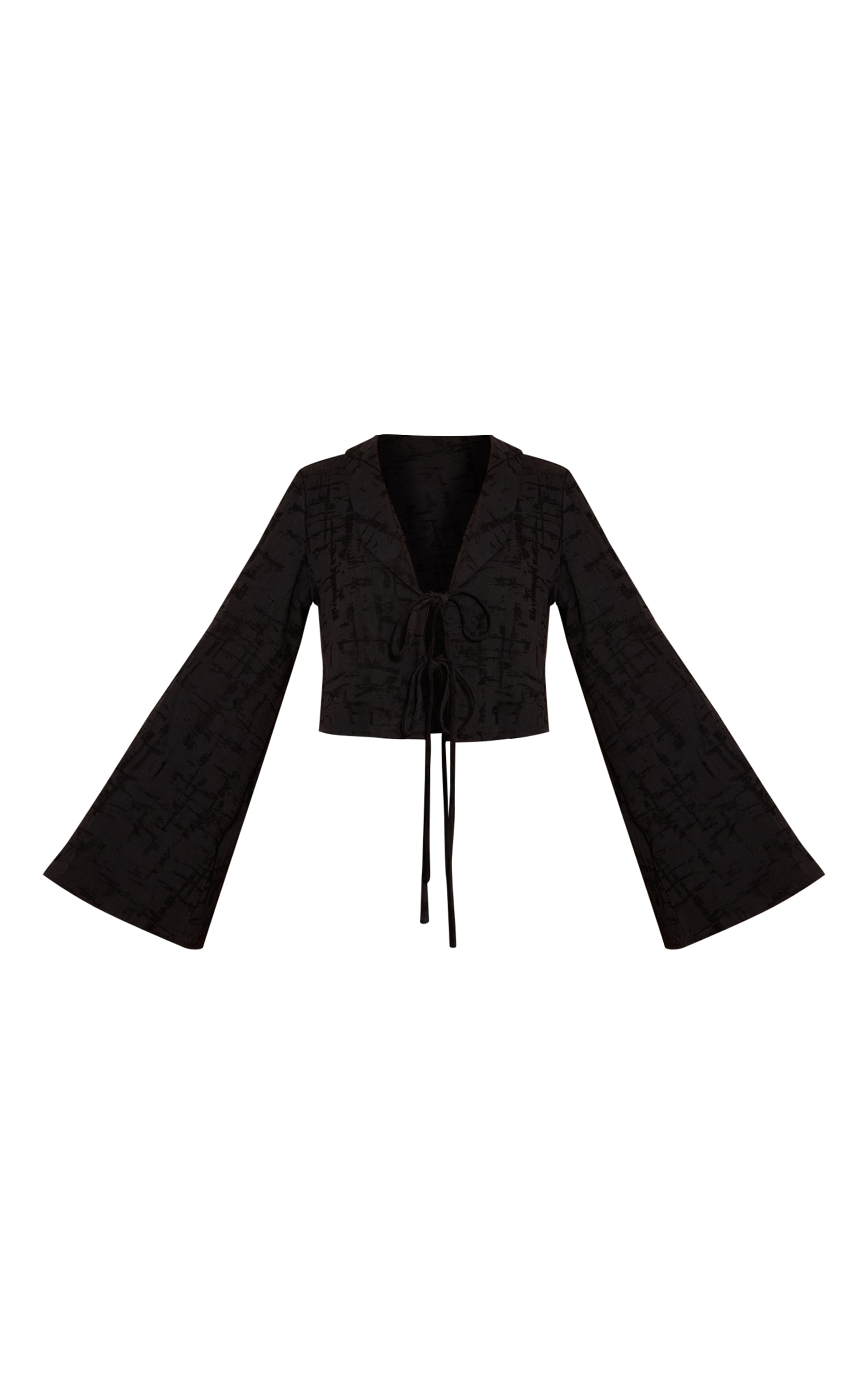 Black Textured Lightweight Woven Tie Front Shirt image 5