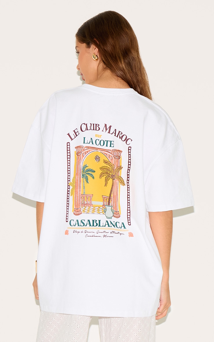 T-shirt oversize en coton blanc à graphique "Le Club Maroc" image 4