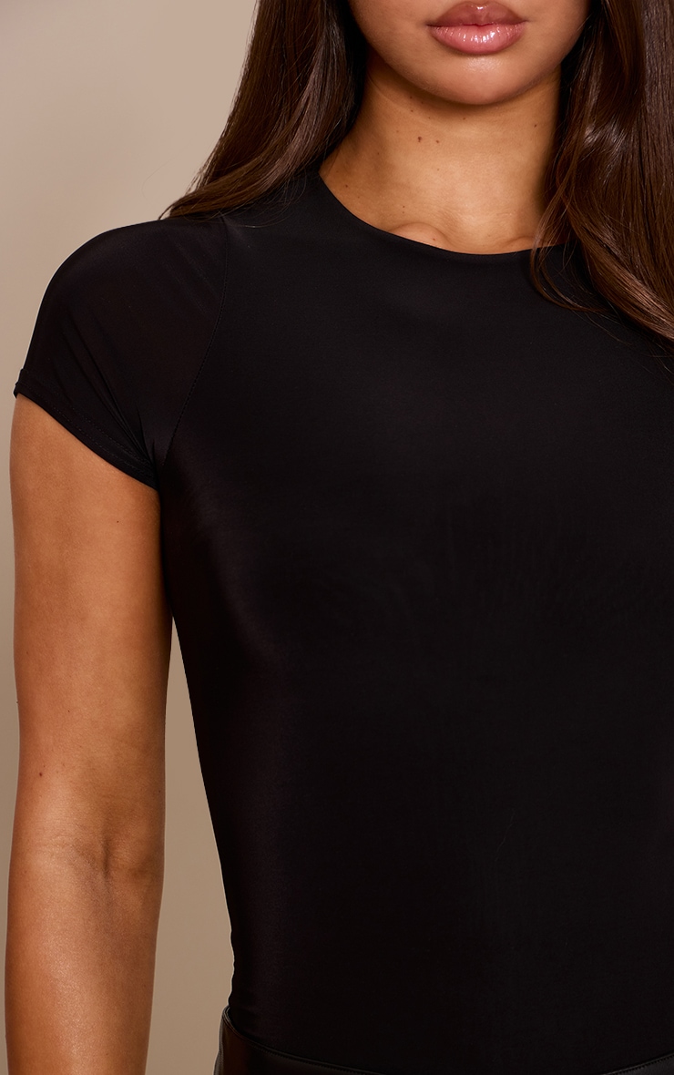 Black Basic Slinky Short Sleeve Bodysuit image 4