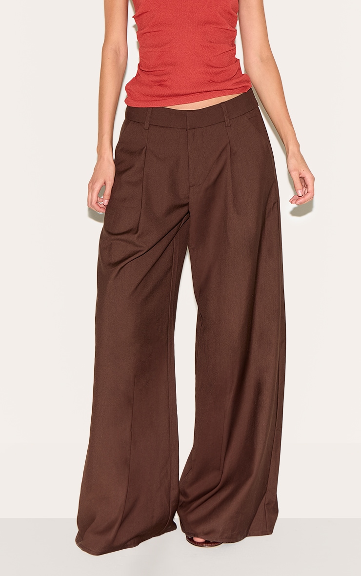 Chocolate Woven Double Pleat Wide Leg Pants image 2