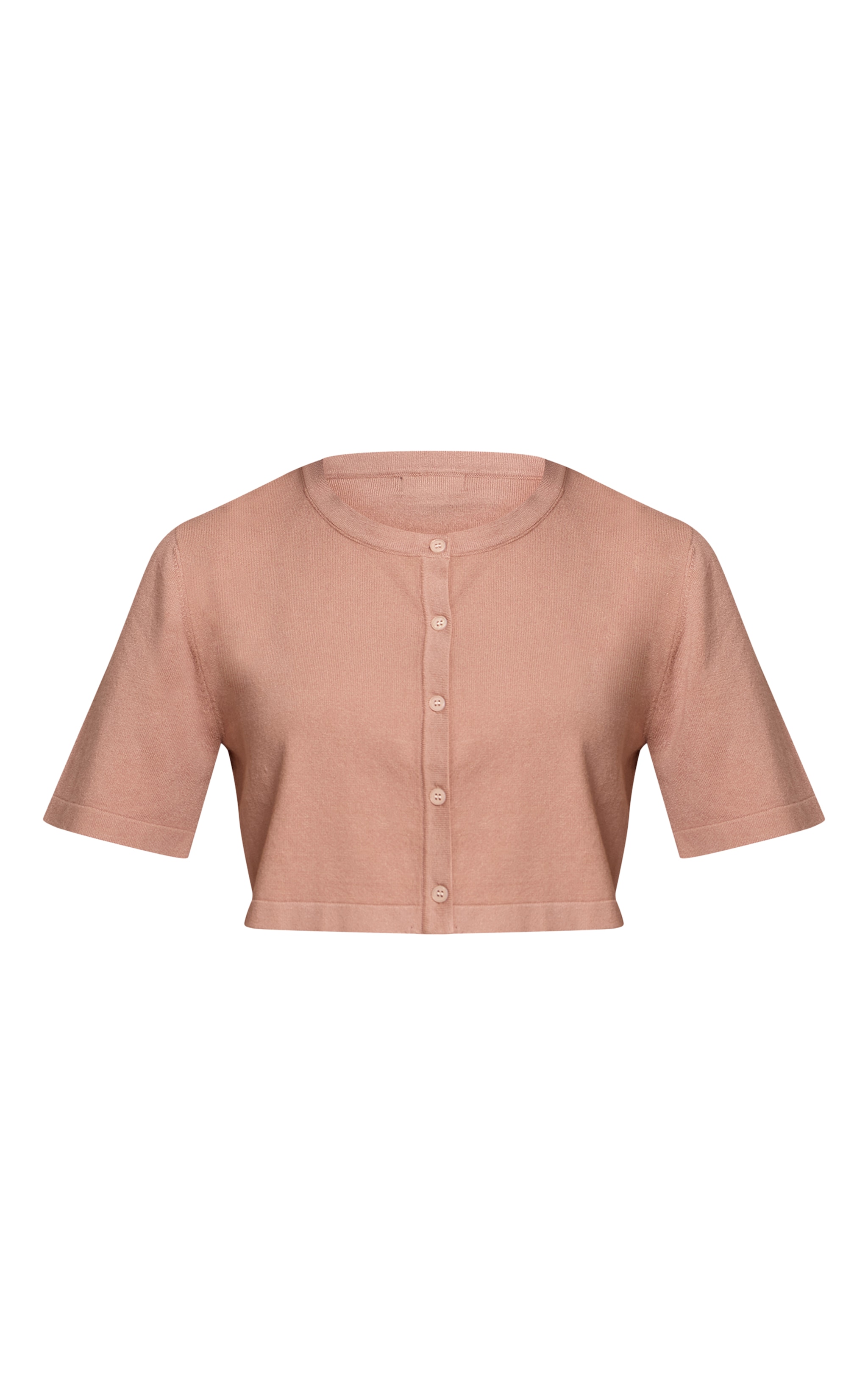 Taupe Short Sleeve Button Through Fine Knit Top image 5