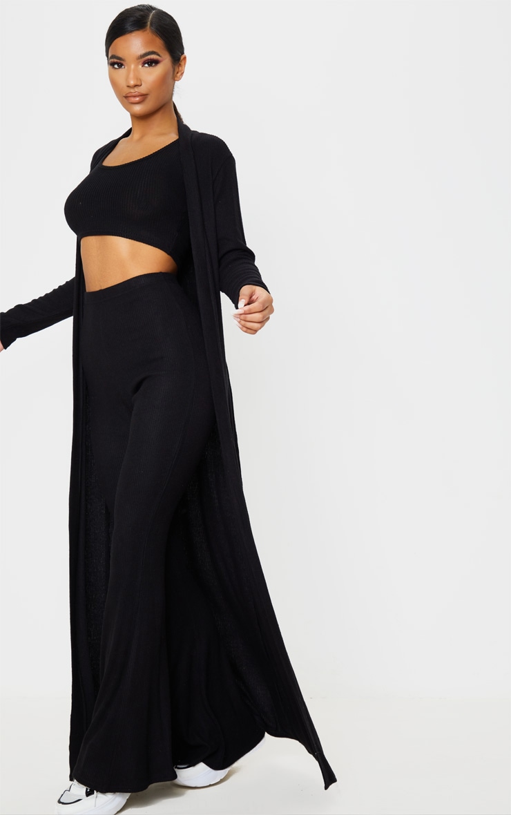 Black Brushed Rib Maxi Cardigan image 4