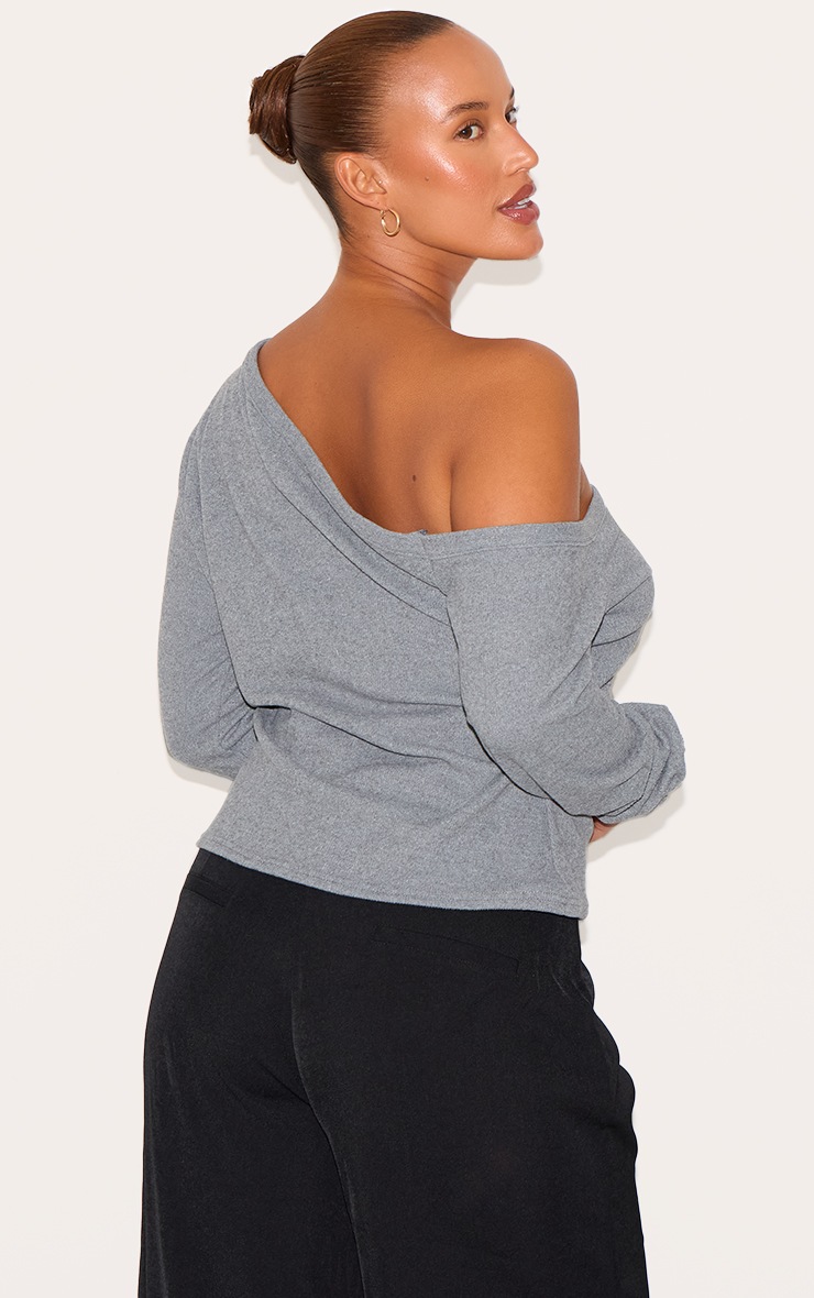 Plus Charcoal Soft Touch Rib Asymmetric Detail Long Sleeve Top image 2