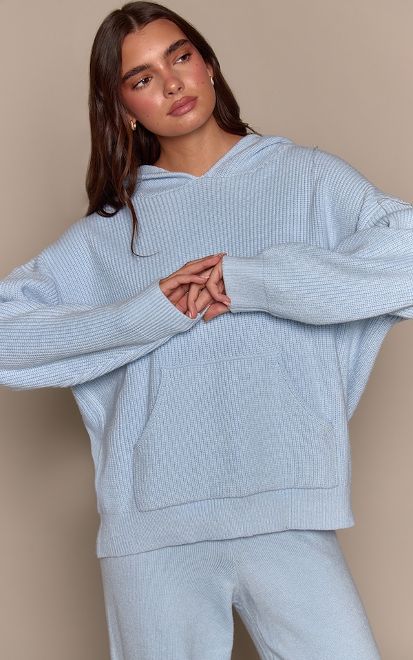 Baby Blue Knitted Slouchy Hoodie
