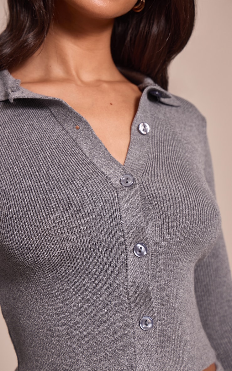 Petite Charcoal Knitted Button Up Cardigan image 4