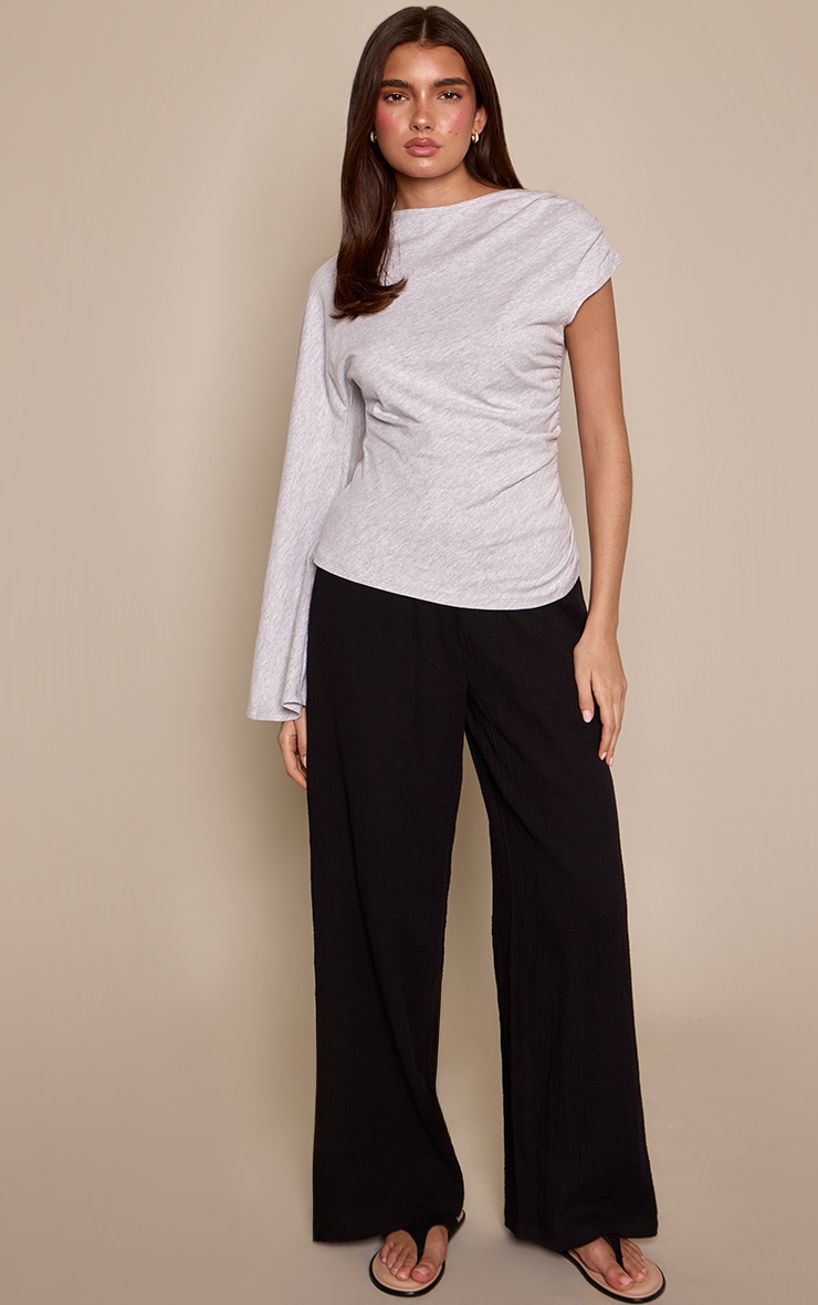 Grey Cotton One Sleeve Detail T-Shirt image 3