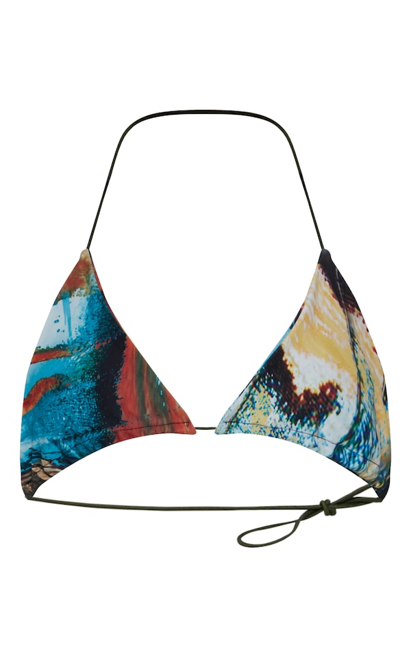 Blue Butterfly Print Triangle Bikini Top
