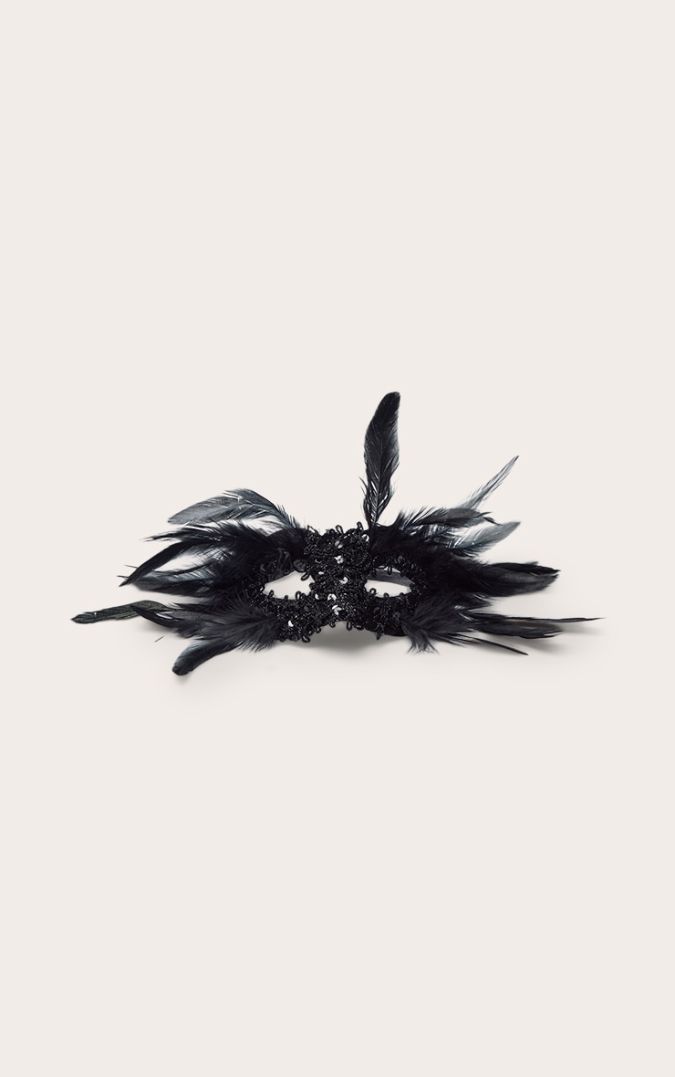 Black Sequin Feather Trim Eye Mask image 2