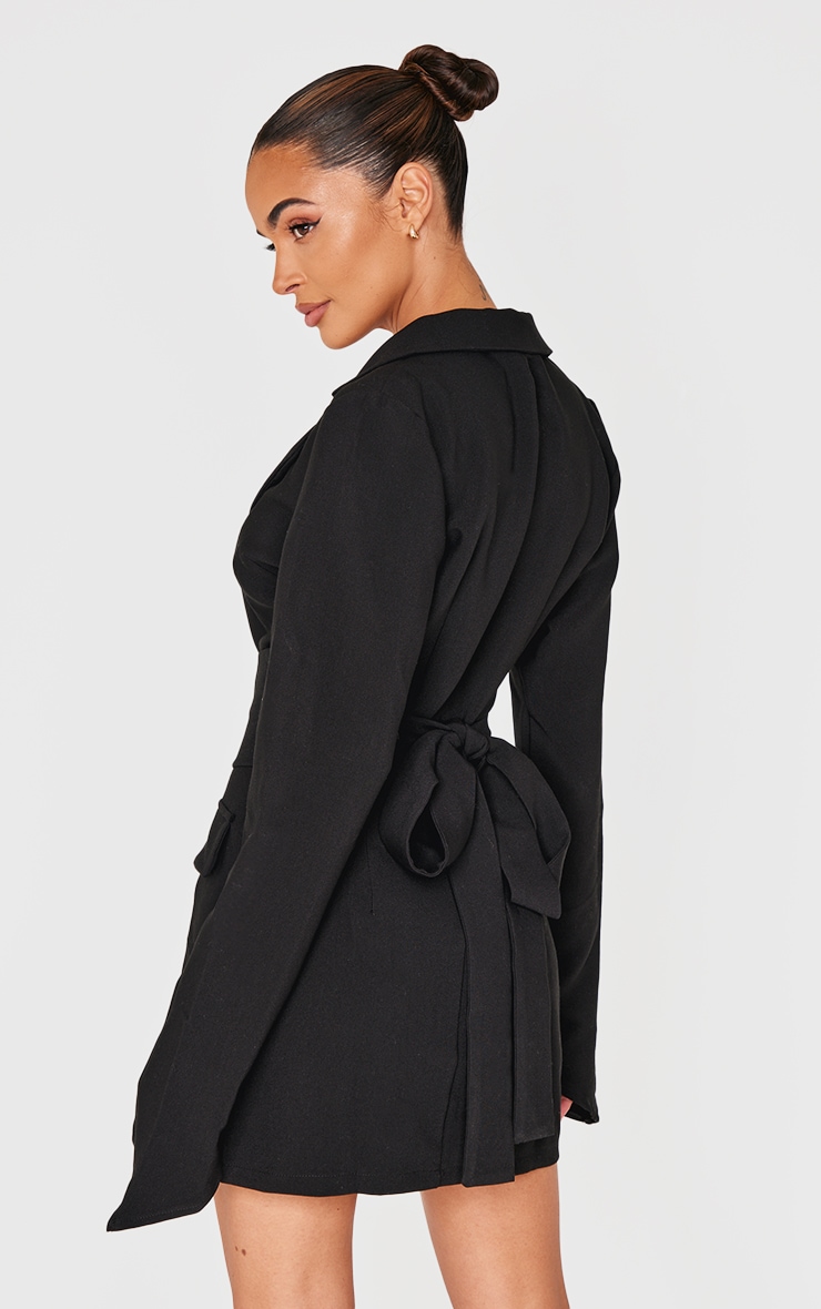 Black Woven Wrap Belted Blazer Dress image 2