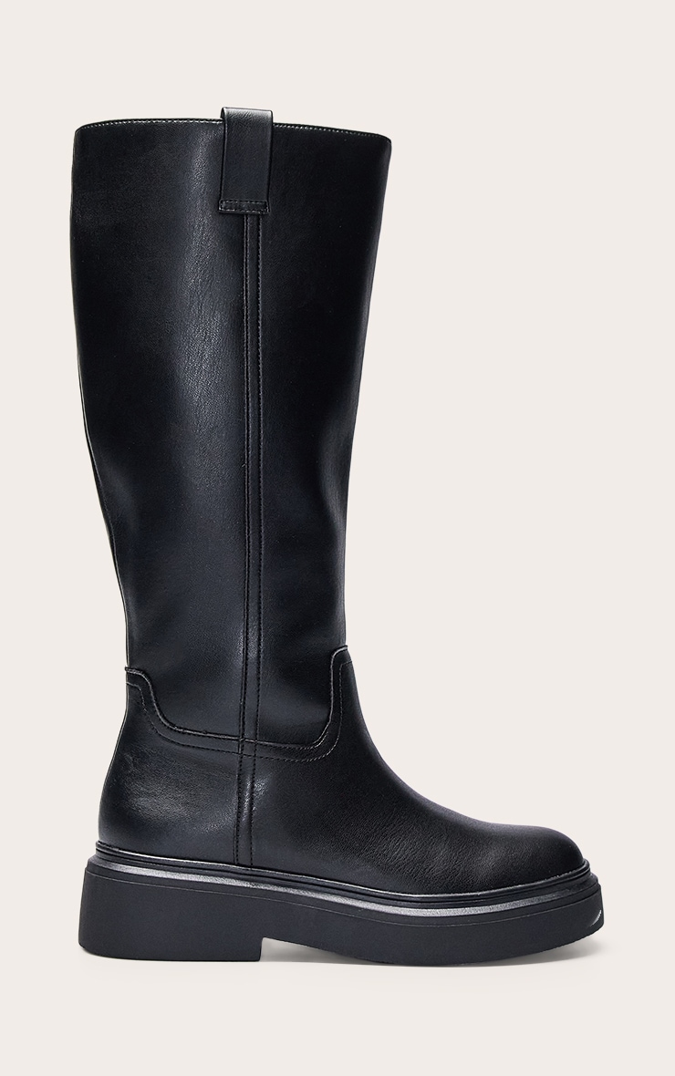 Black Chunky Straight Shaft Knee Boot image 2