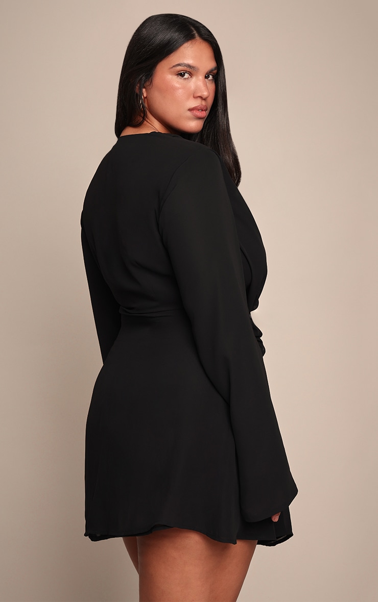 Plus Black Chiffon Cowl Neck Flute Sleeve Shift Dress image 2