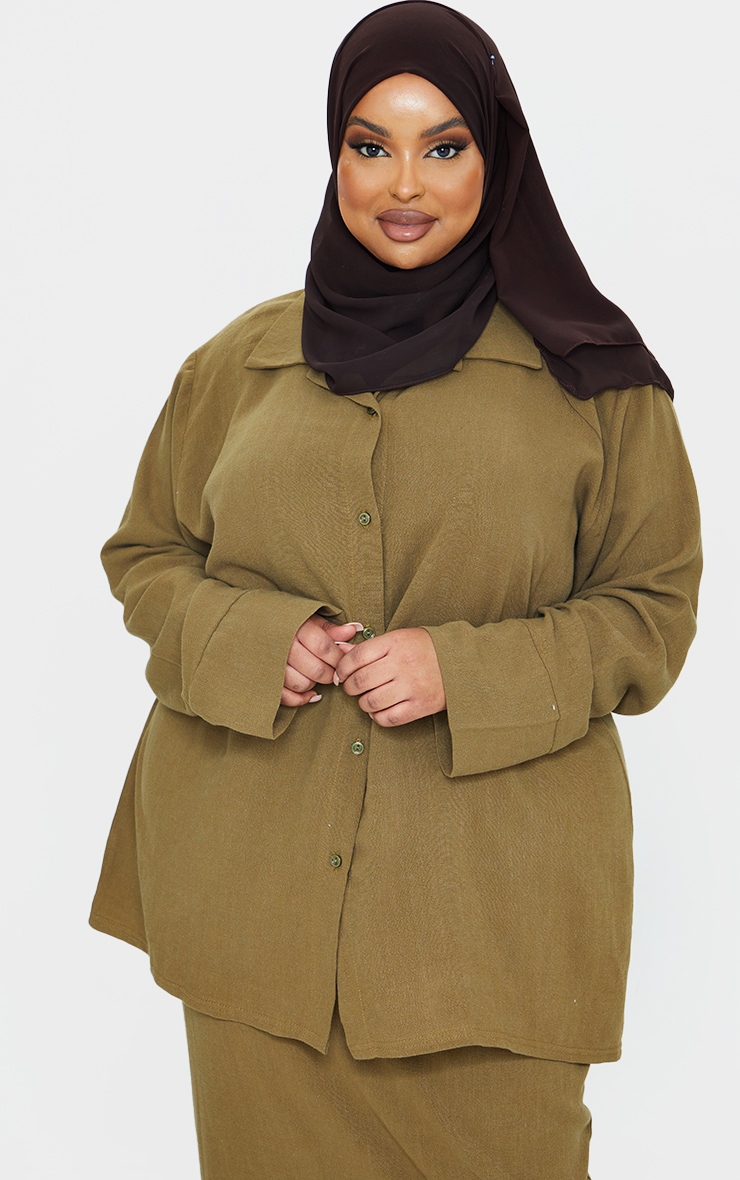 Plus Khaki Woven Longline Shirt