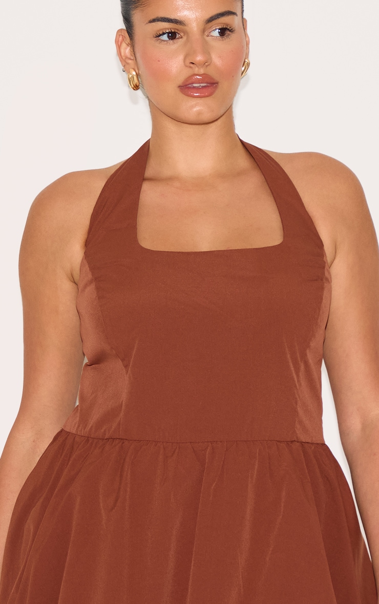 Plus Chocolate Pinstripe Halterneck Puffball Dress image 4